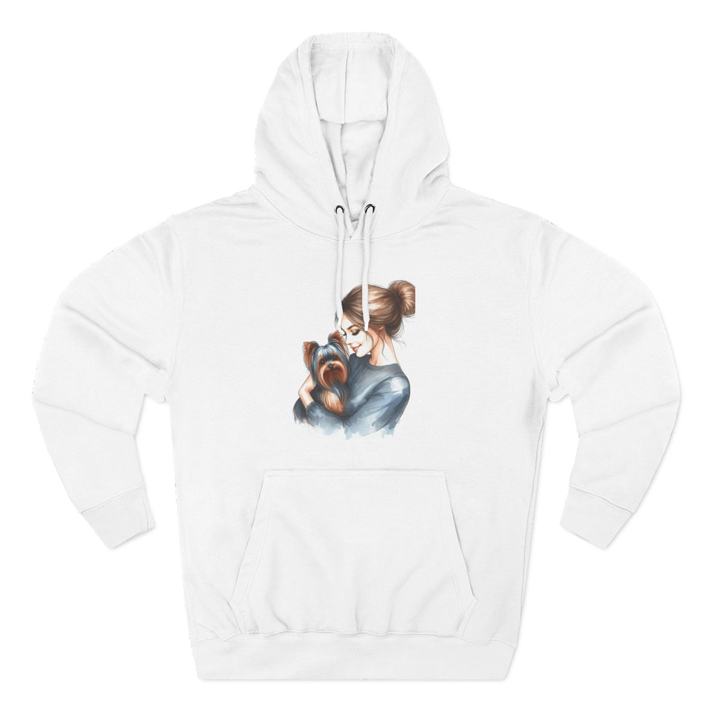 Fleece Hoodie - Woman Hugging Her Yorkie