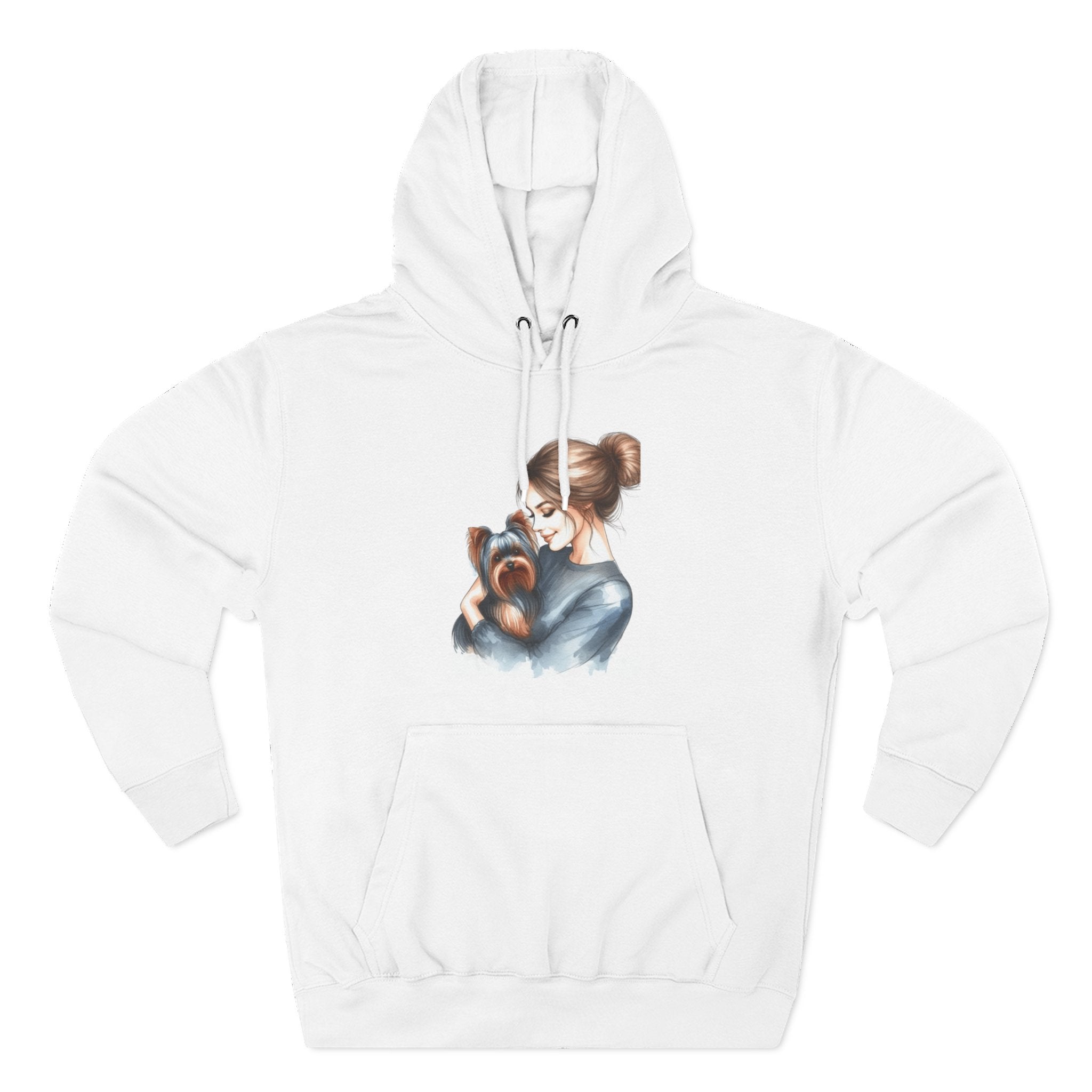 Fleece Hoodie - Woman Hugging Her Yorkie
