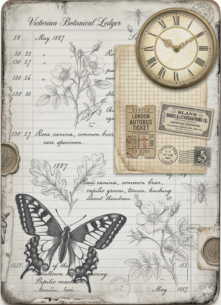 Grand European Tour and Botanical Ledger Vintage Ephemera Pack